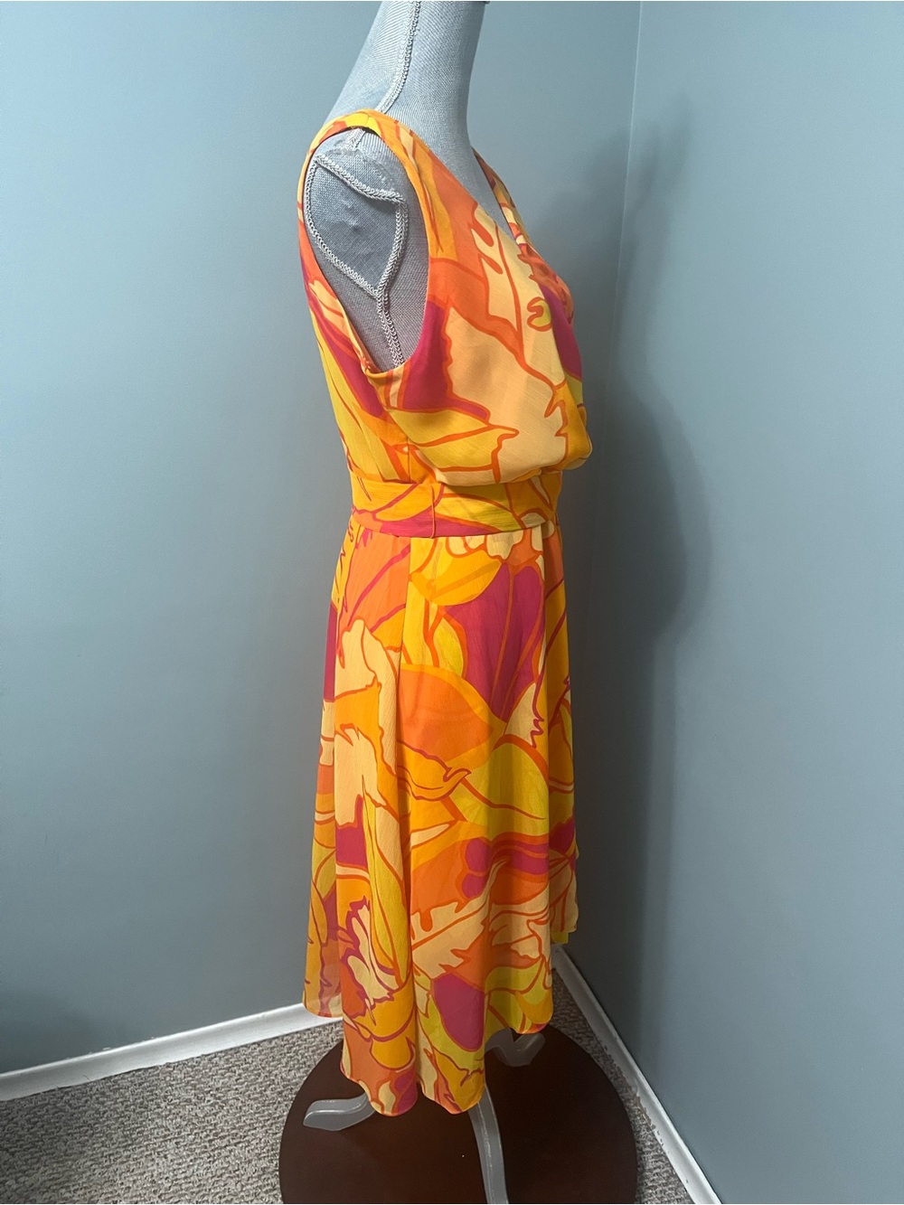 JOSEPH RIBKOFF tropical print wrap chiffon dress women’s size 14 - Picture 8 of 9